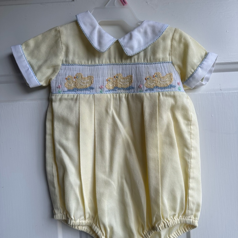 Yellow Baby Romper with Duck Smocking & Embroidery - 3Month